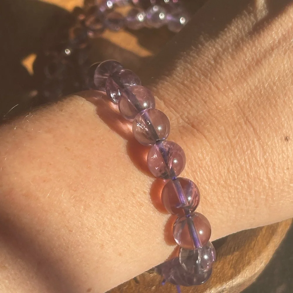 Amethyst Beaded Bracelet with Rainbows